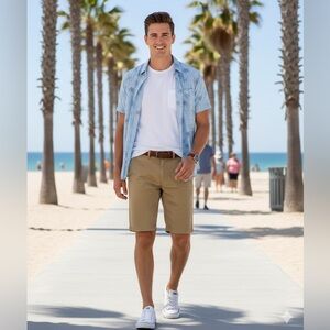 American Eagle Men's Longboard Khaki Chino Shorts Size 28 Tan Flat Front